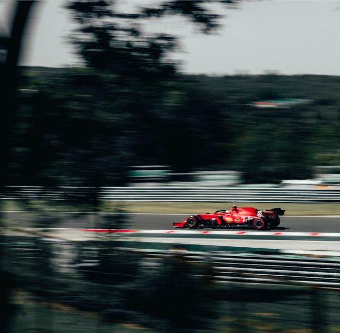 Formula 1 car in motion blur on track